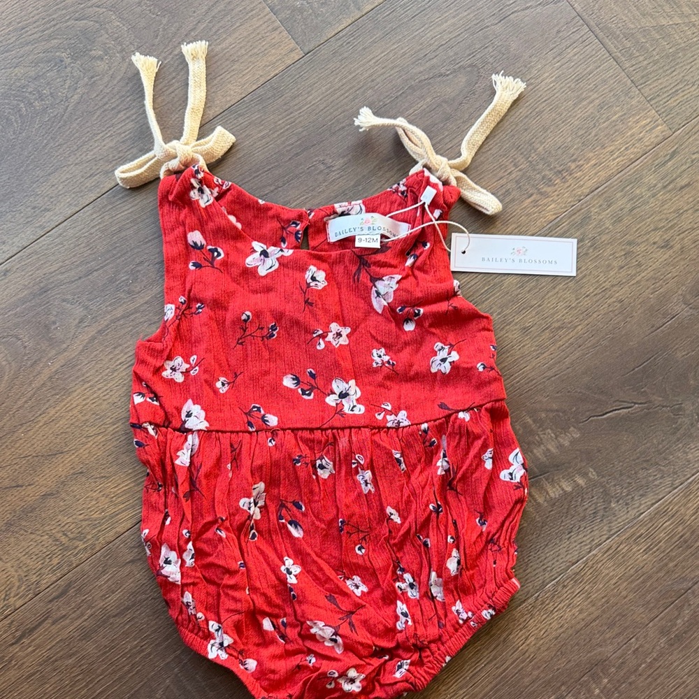 NWT Baileys Blossoms Red Floral Baby Romper